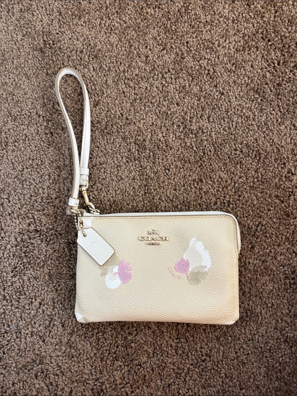 Coach Cream Floral Wristlet with Gold Hardware